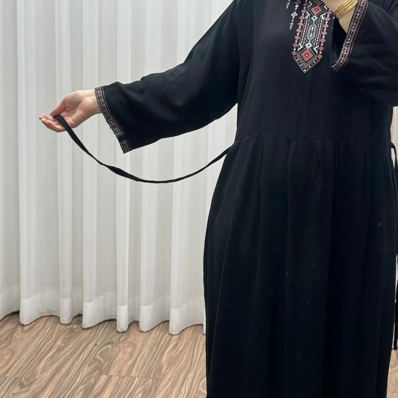 پیراهن ساحلی نخی آتریسا کد 1496 فری سایز تا 46 کمربنددار چهارفصل شیک و راحت بدون سایه اندازی