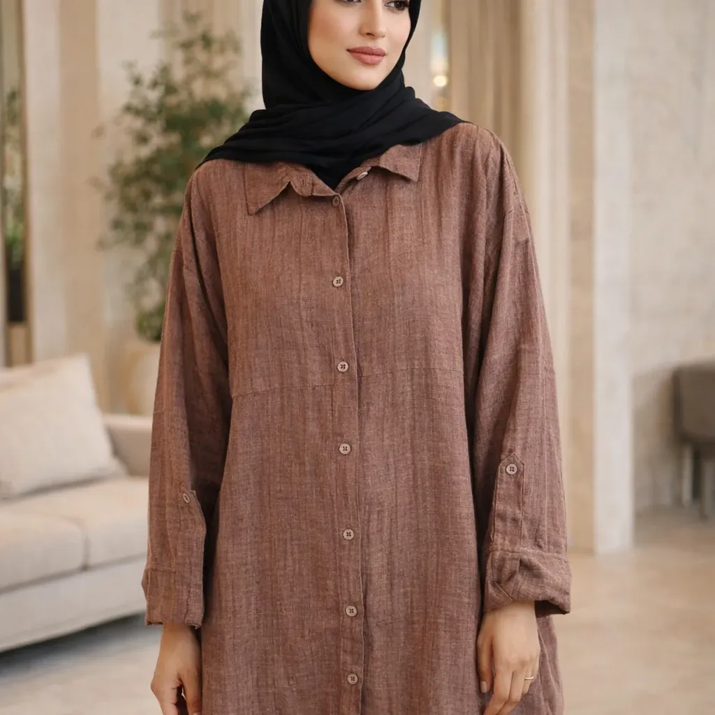 شومیز مانتویی لنین اسپرت زنانه یقه مردانه جلو دکمه آزاد