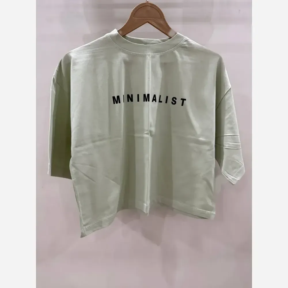 تیشرت کراپ دخترانه زنانه مینیمال سبز پاستلی طرح MINIMALIST