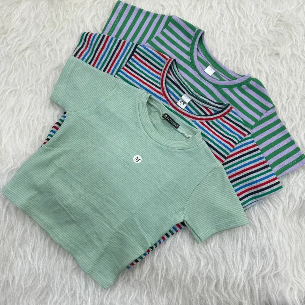 کراپ راه راه کبریتی چهارفصل زنانه دخترانه تنخور شیک سایز S M L XL XXL