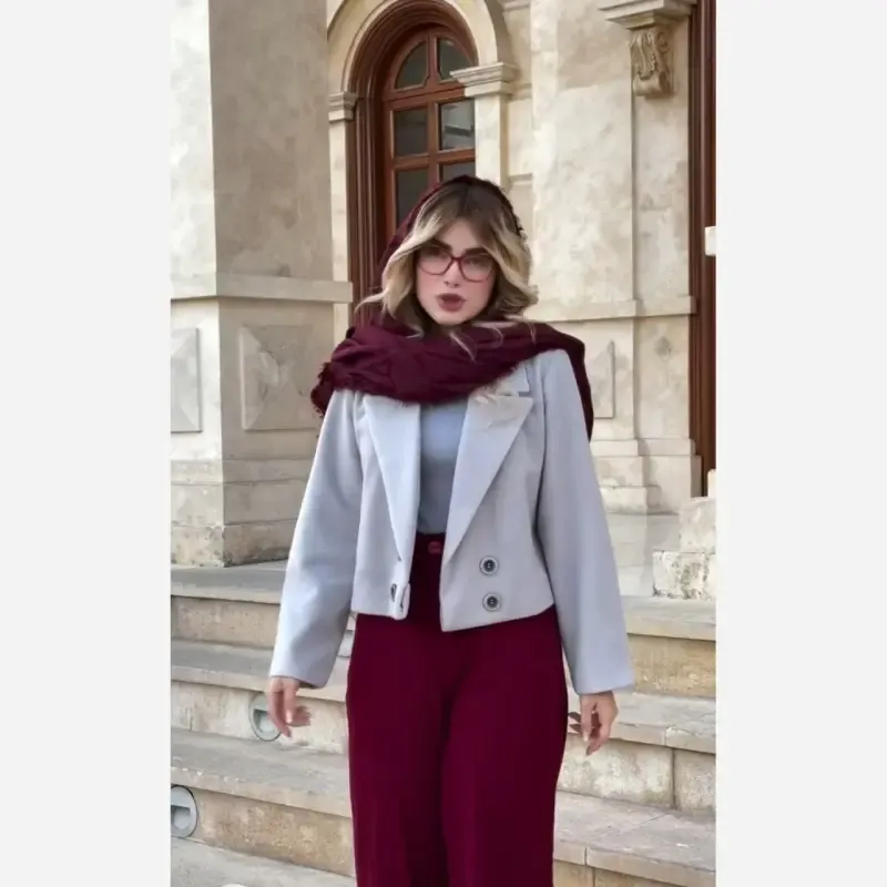 کت و شلوار زنانه مدل امیلی کت فوتر شلوار مازراتی طوسی زرشکی