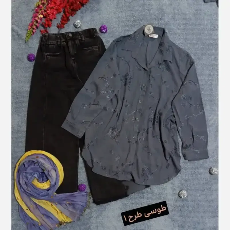 شومیز قواره دار نخ کره ای خامه دوزی ماریا باکیفیت سایزبزرگ خنک