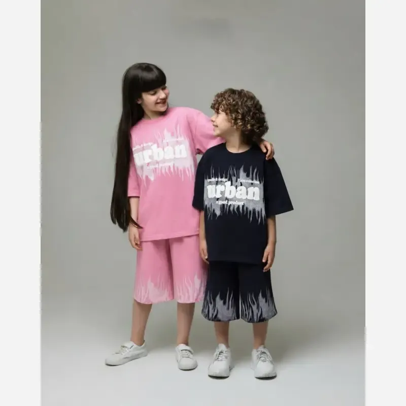 ست تیشرت و شلوارک پسرانه پنبه یک رو طرح urban
