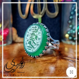 انگشتر مردانه عقیق سبز با حکاکی دست استاد فتح و رکاب آلیاژ نقره روس