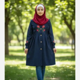 مانتو دخترانه مدل ثمین جنس لینن گلدوزی شده مناسب 10 تا 14 سال