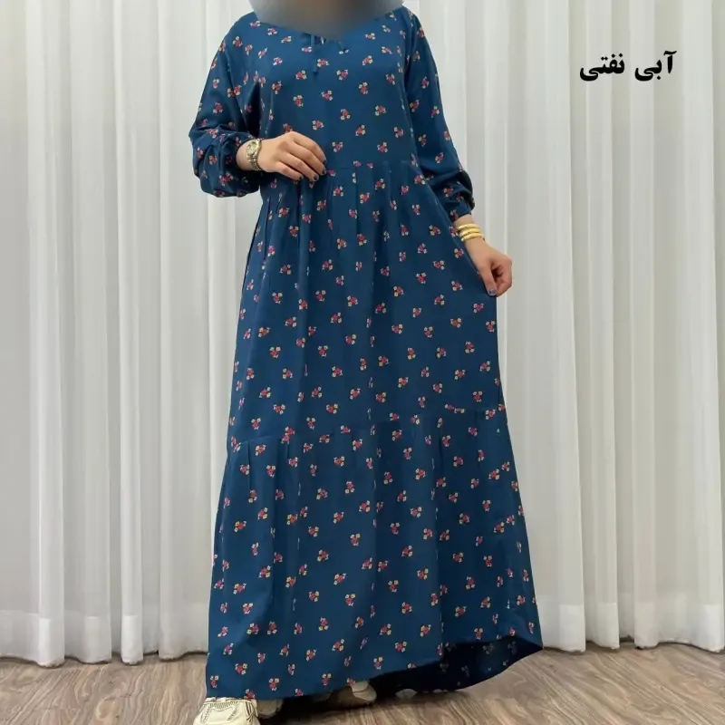 پیراهن ساحلی زنانه گلریز نخی فری سایز تا 48 آیدایی کمربند دار شیک و راحت چهارفصل