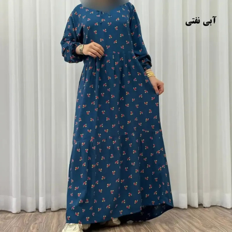 پیراهن ساحلی زنانه گلریز نخی فری سایز تا 48 آیدایی کمربند دار شیک و راحت چهارفصل