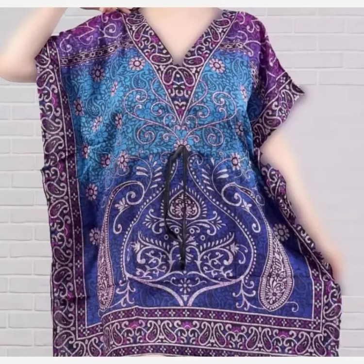 پیراهن طرح سنتی هندی بته جغه فری سایز سیلک هندی زنانه تا سایز 60 شیک و راحت چهارفصل بدون آبرفت و رنگ رفت