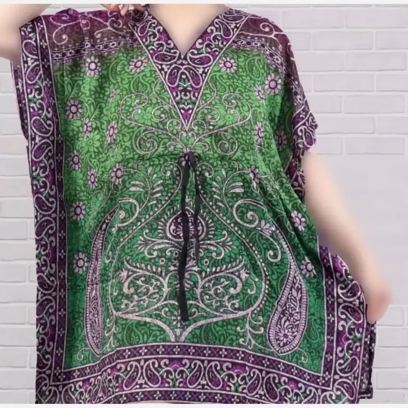 پیراهن طرح سنتی هندی بته جغه فری سایز سیلک هندی زنانه تا سایز 60 شیک و راحت چهارفصل بدون آبرفت و رنگ رفت
