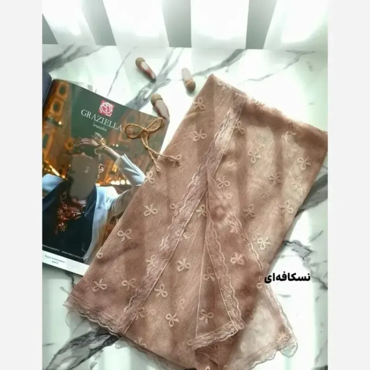 شال توری پاپیونی دور دانتل مناسب استفاده روزمره قواره 185 در 63 سانت