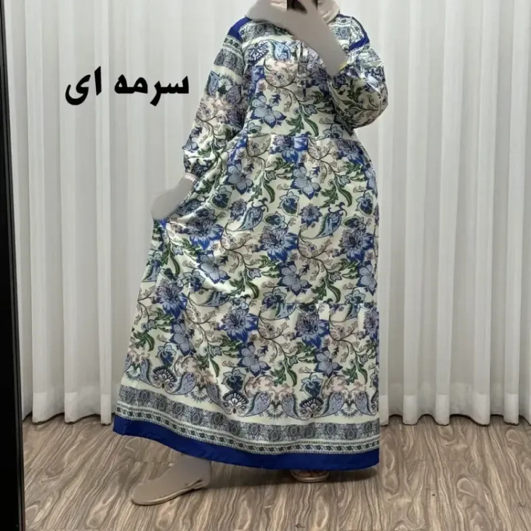 پیراهن فلور بوگاتی حاشیه دار نخی فری سایز تا 50 بنددار چهارفصل زنانه شیک