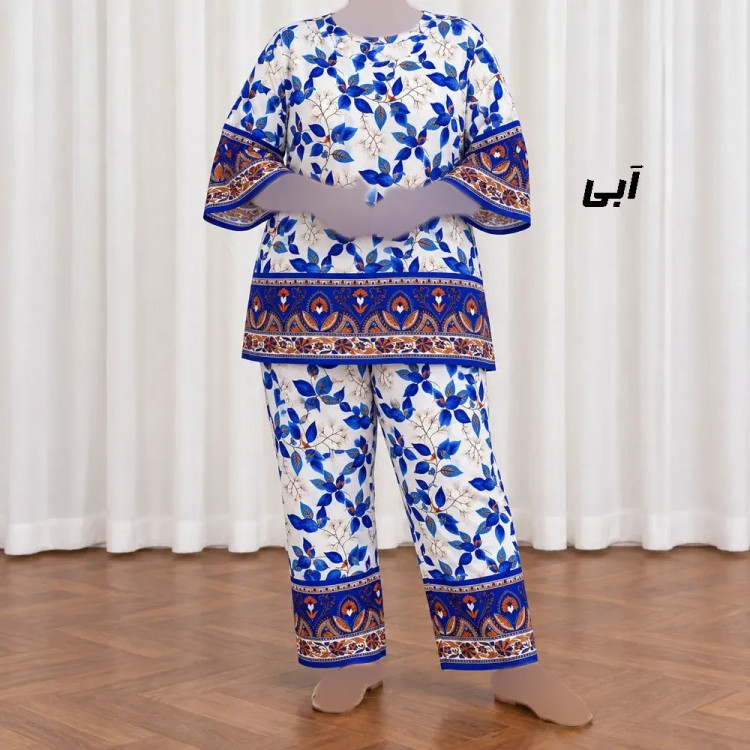 ست بلوز شلوار نخی زنانه و دخترانه فری سایز چهارفصل